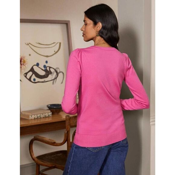 BODEN Cotton V-neck Jumper XS Highland Long Sleeve Knitwear Candy Pink - Picture 5 of 10